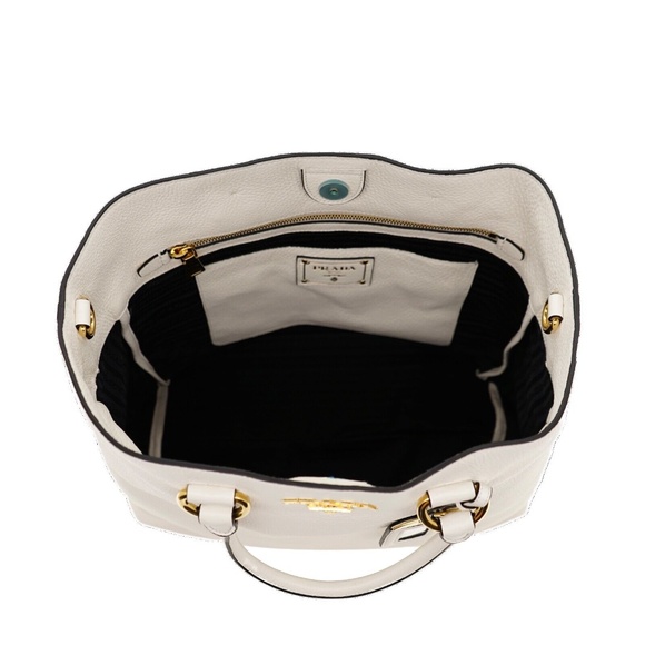 Prada Tote Large Shopping Shoulder Bag Vitello Phenix White Leather 1BG865 New - Picture 6 of 7